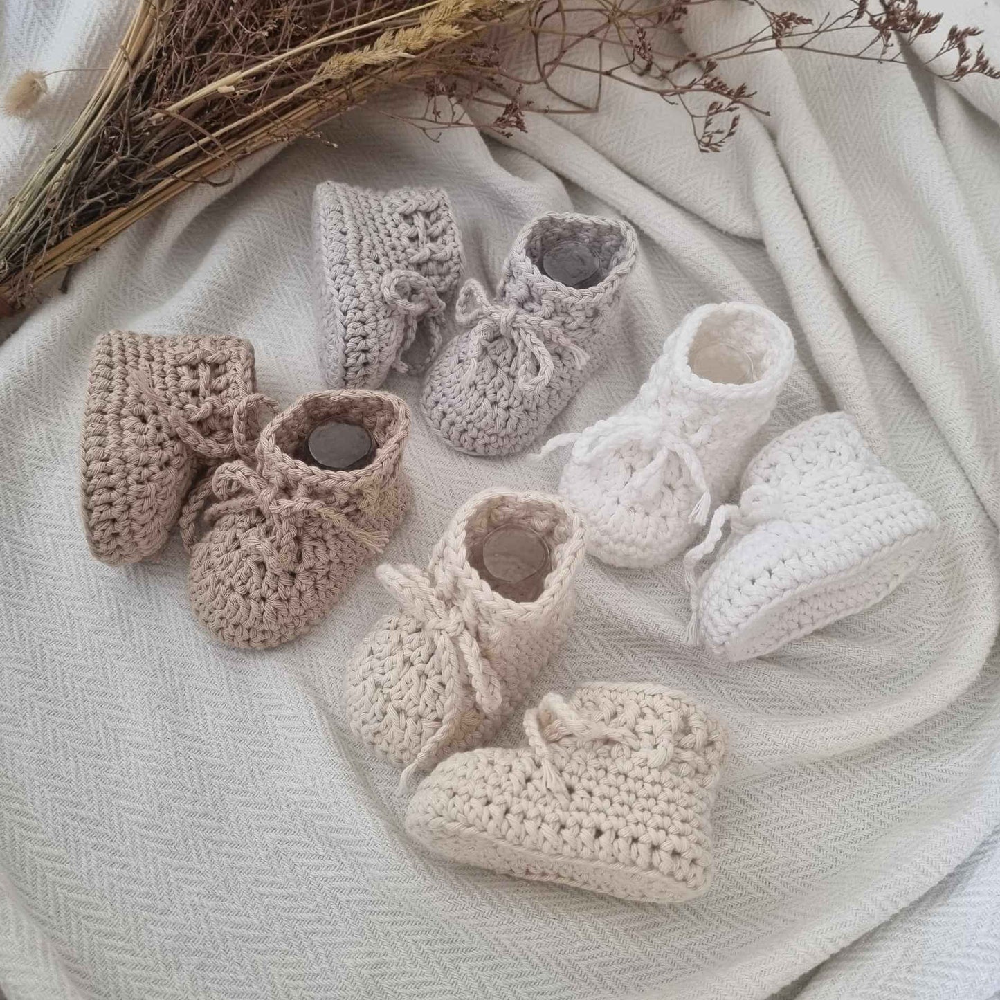 Cotton baby tie booties - 5 colours