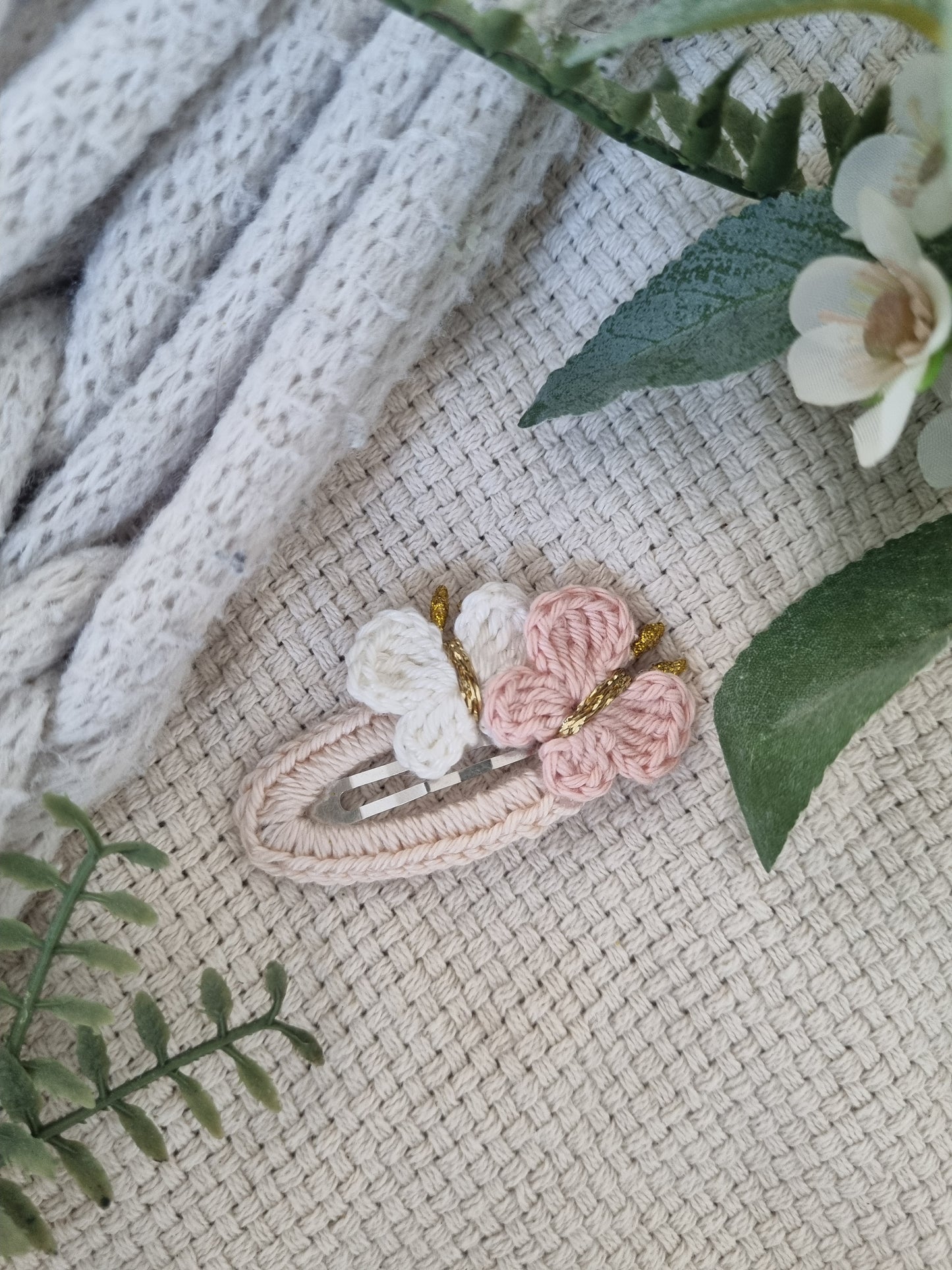 Blush & Sage Butterfly Crochet Hair Clip