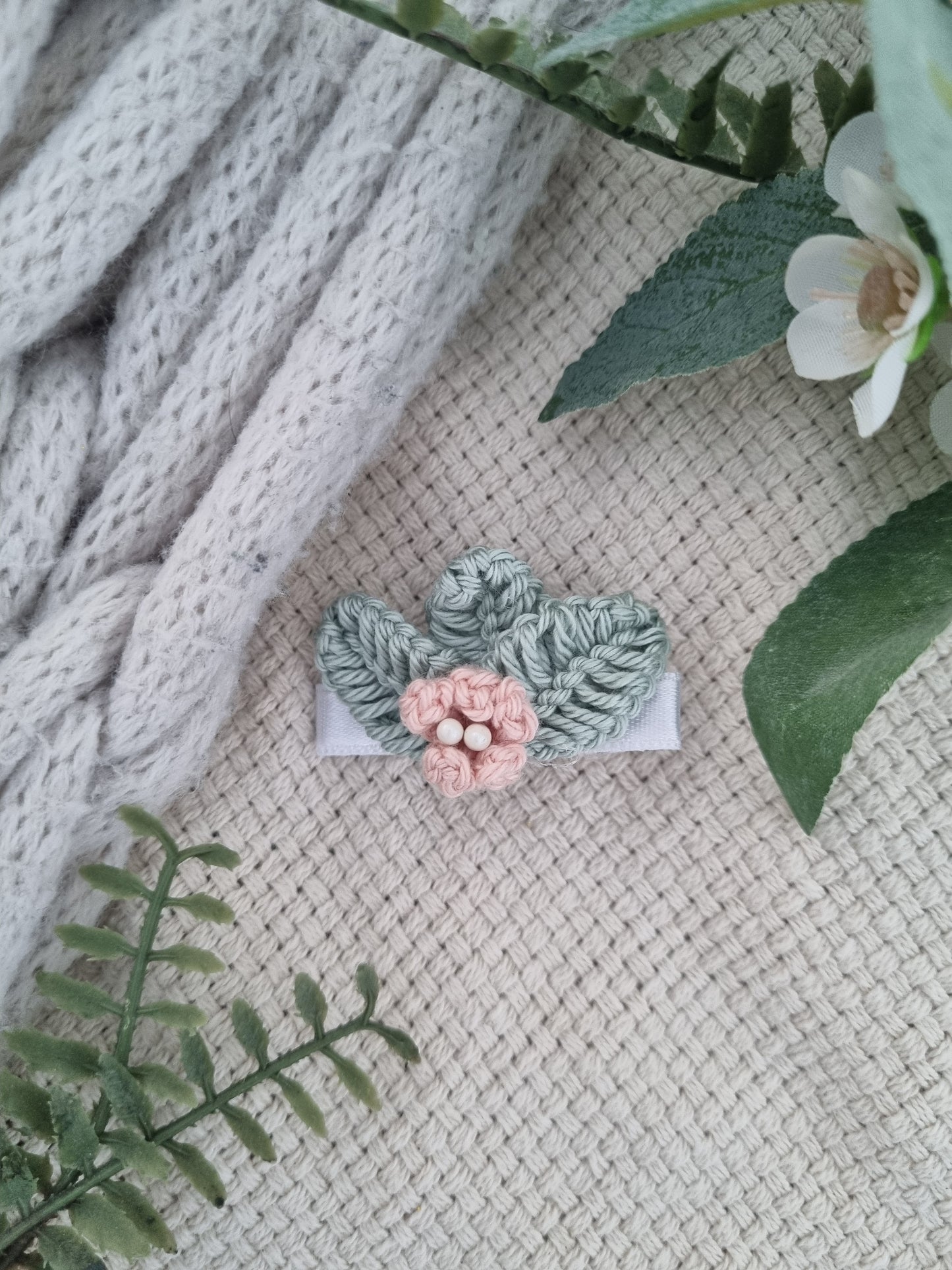 Sage Blossom Crochet Hair Clip