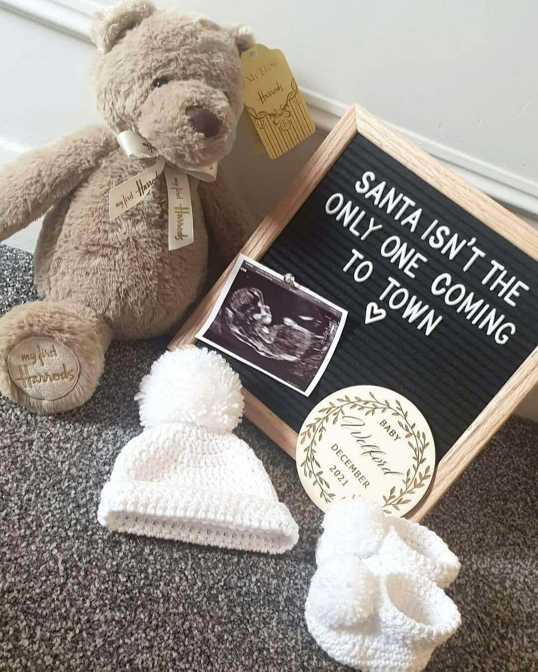 Christmas baby announcement hat and booties white