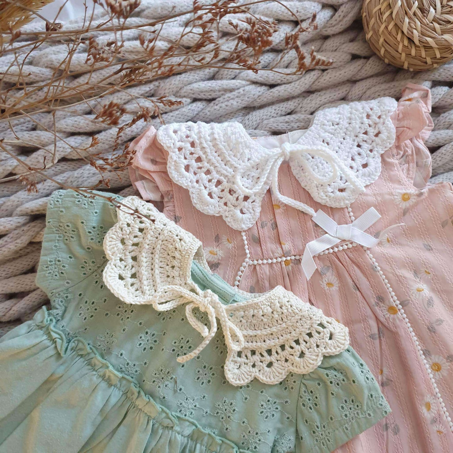 Cotton vintage baby collars pictured on clothing