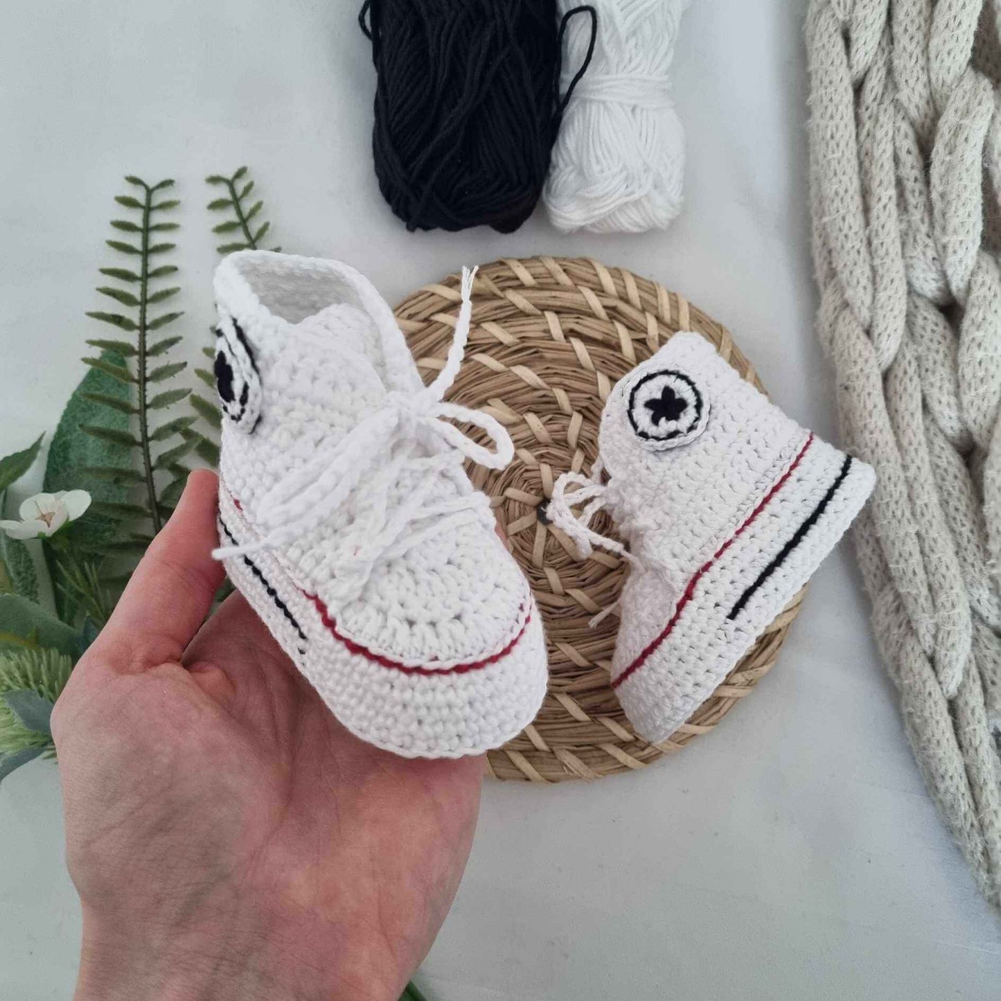 Baby Crochet Booties - Converse Style White