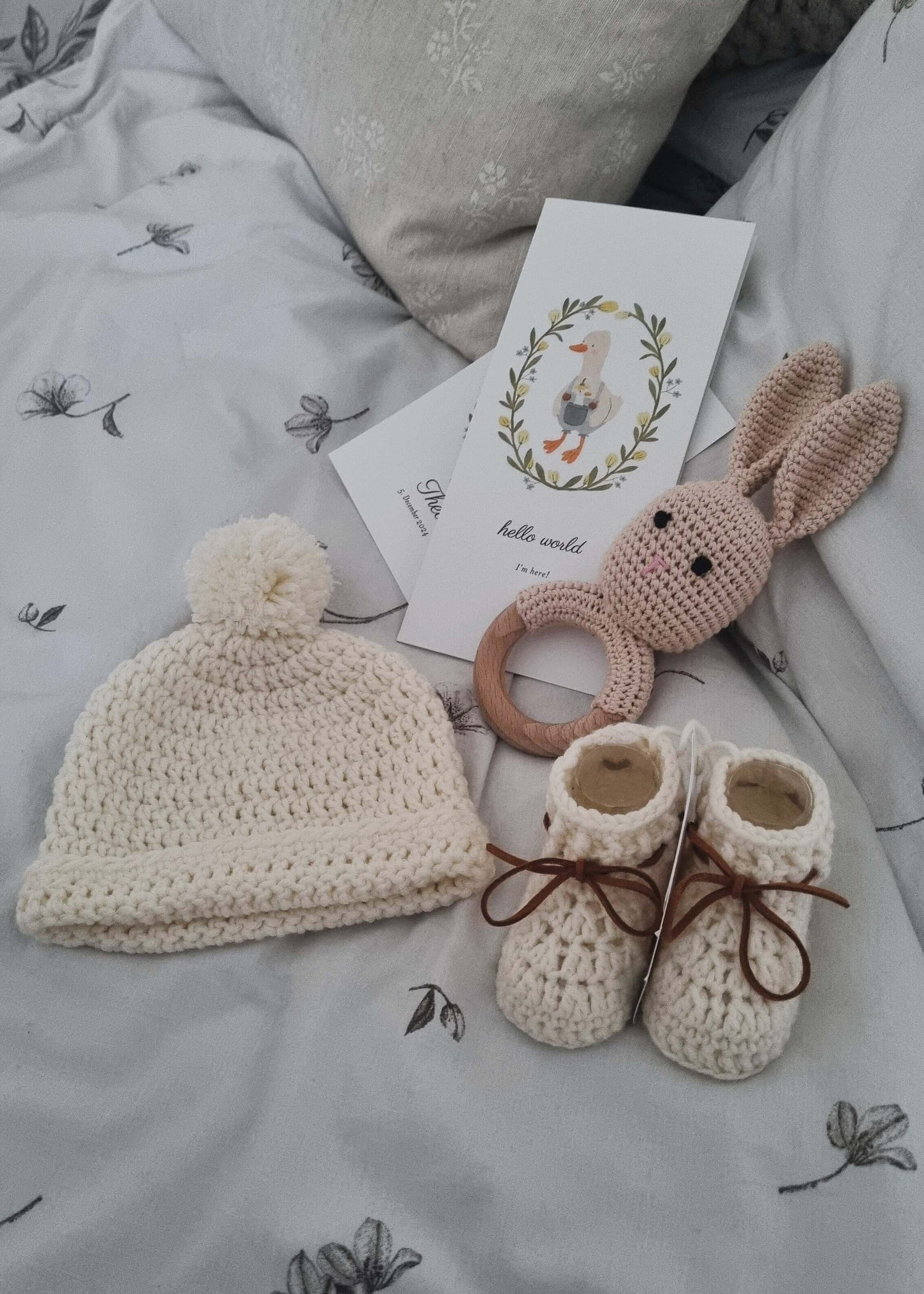 Merino Wool Baby Hat and Boots Flat Lay