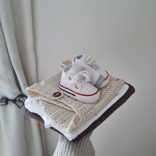 Crochet Baby Lace-Up Boots - White