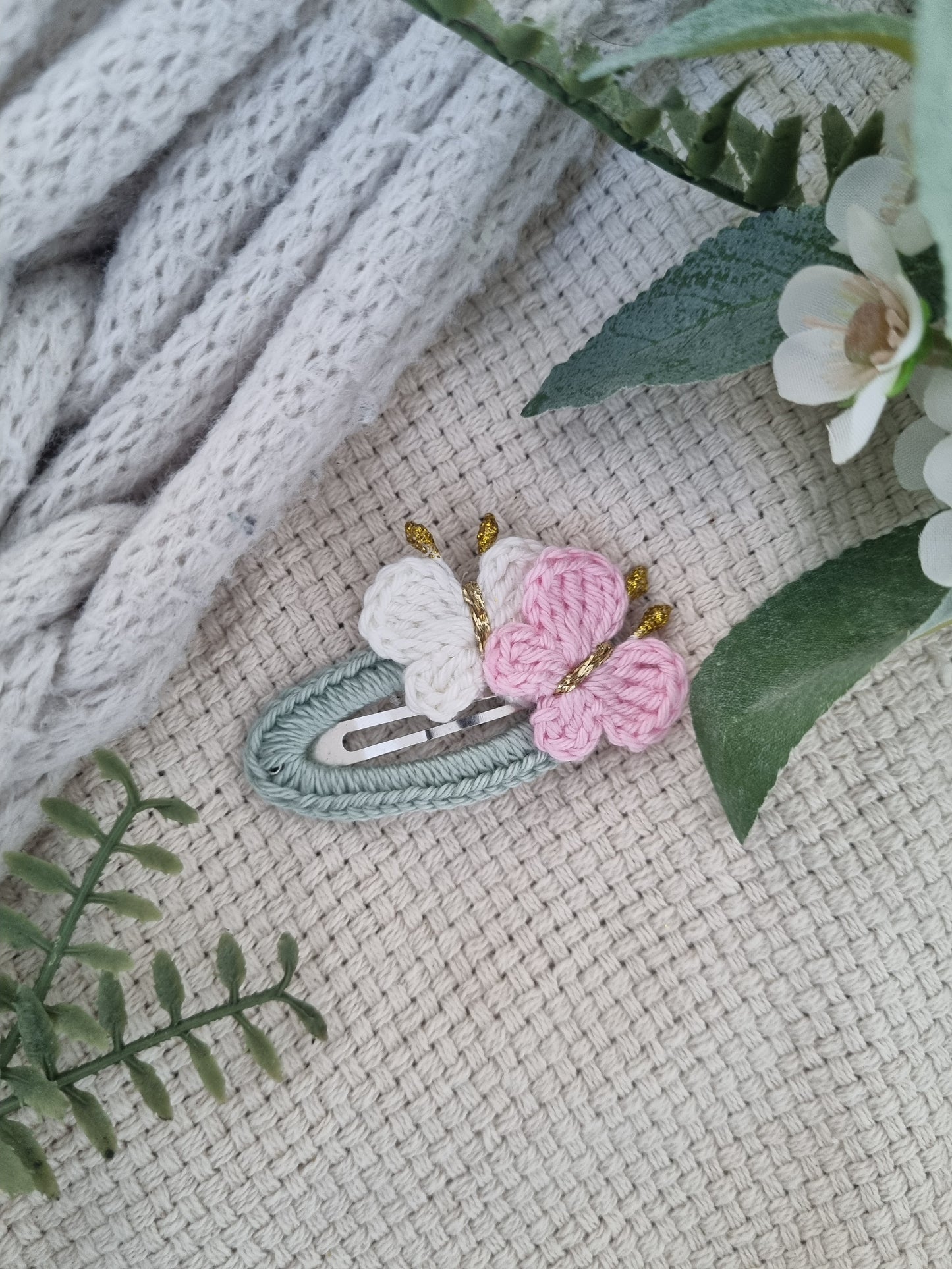 Blush & Sage Butterfly Crochet Hair Clip