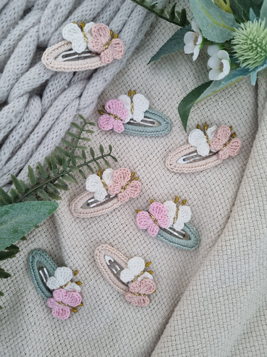 Blush & Sage Butterfly Crochet Hair Clip