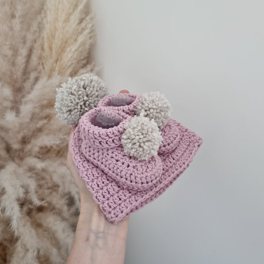 Cotton Baby Hat and Booties (Blossom)