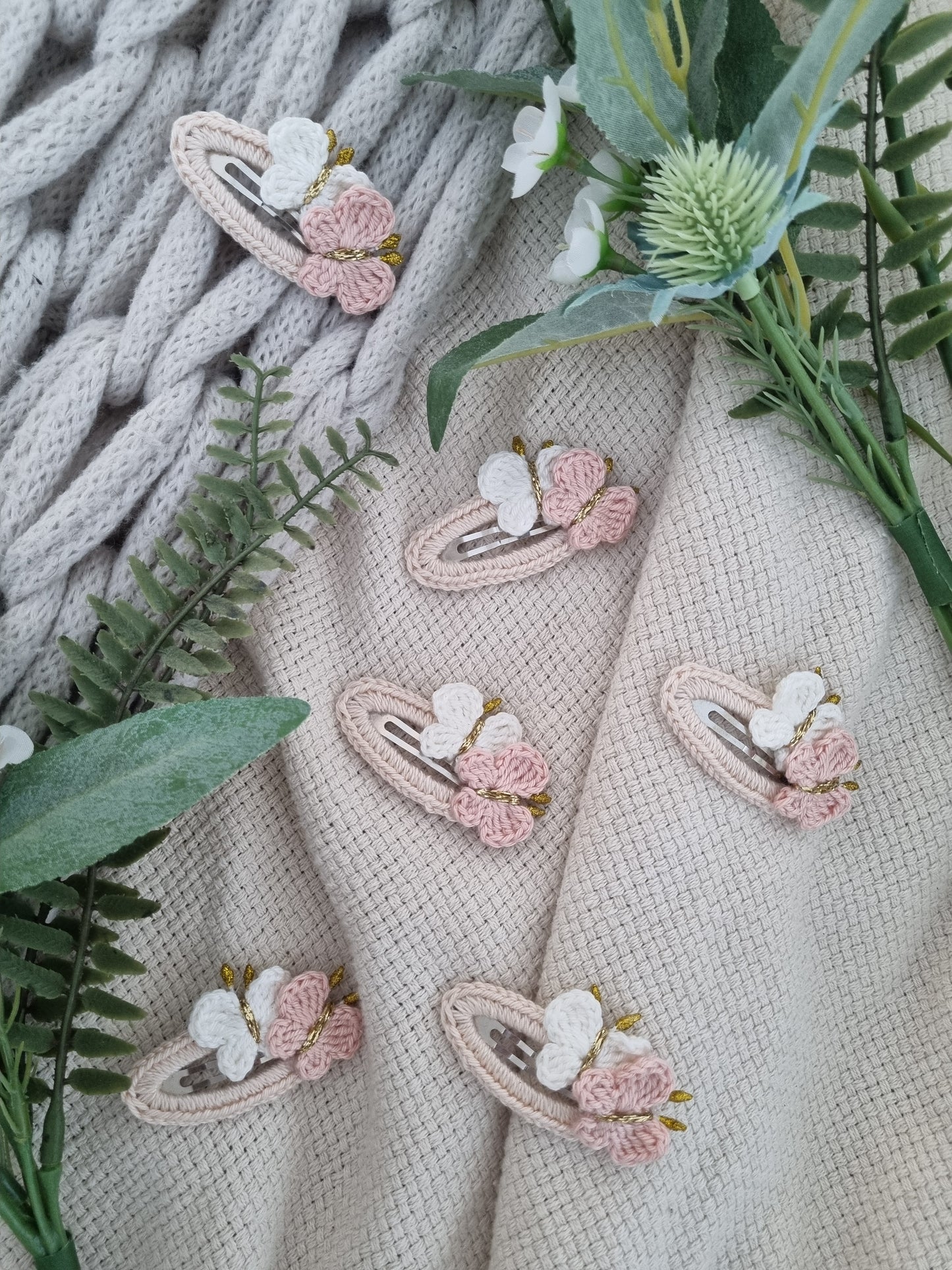 Blush & Sage Butterfly Crochet Hair Clip