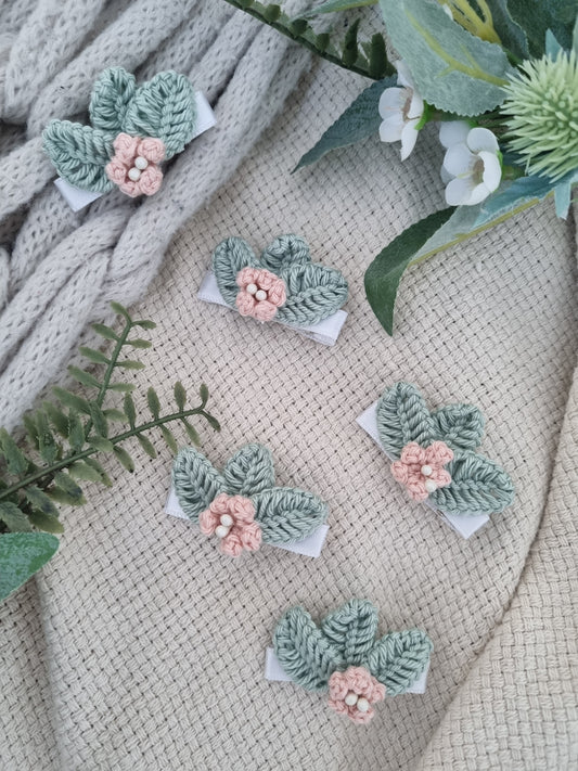 Sage Blossom Crochet Hair Clip