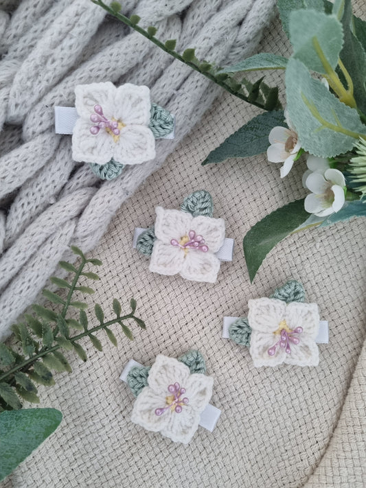 Ivory Pearl Blossom Crochet Hair Clip